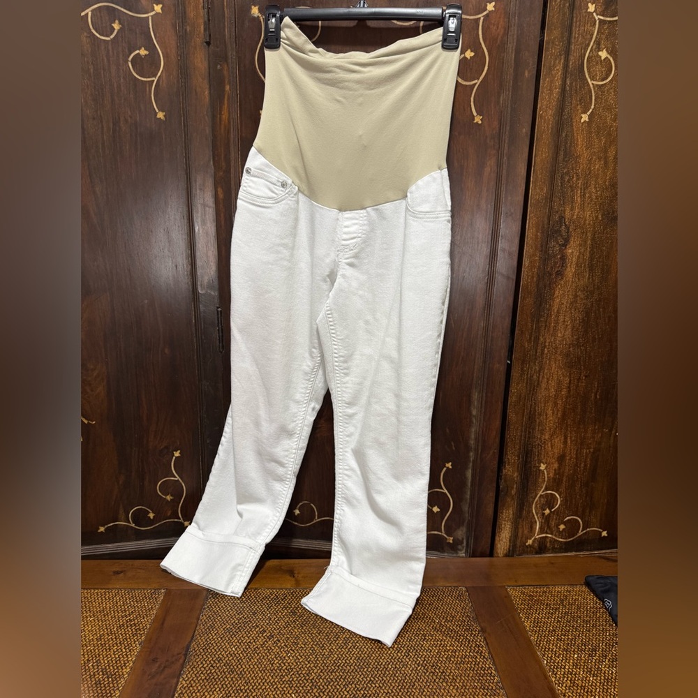 Blue indigo maternity white capris